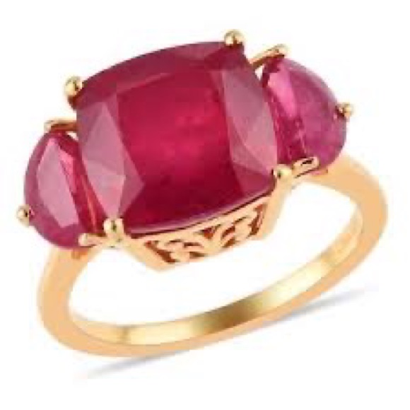 Premium Niassa Ruby 3-Stone, Vermiel Yg/Sterling Silver Ring 8.35ctw